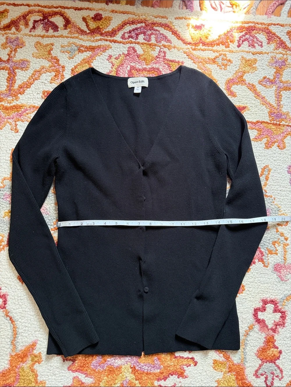 Open Edit Black V-Neck Button-Front Cardigan